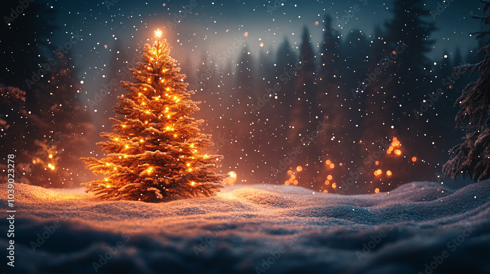 Naklejka premium Stunning glowing Christmas tree for festive greeting card design