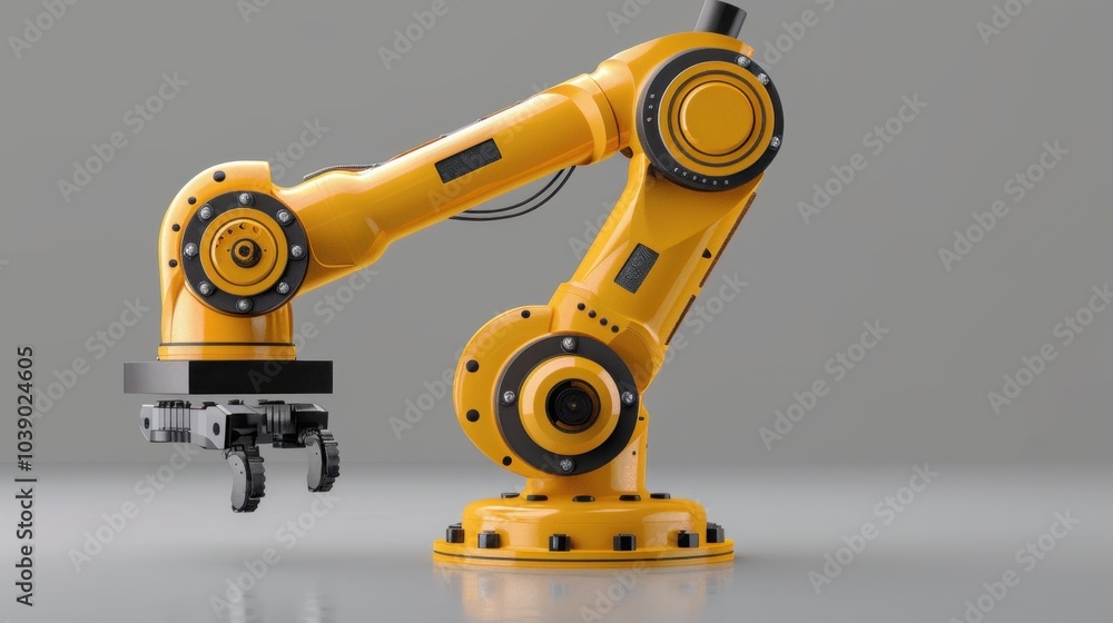 Industrial Orange Robotic Arm on Gray Background Industrial Orange Robotic Arm on Gray Background