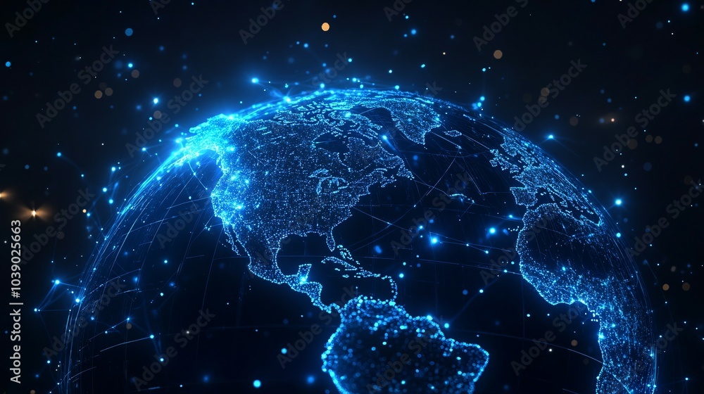 A Digital Representation of Earth with Glowing Blue Lines and Dots A Digital Representation of Earth with Glowing Blue Lines and Dots