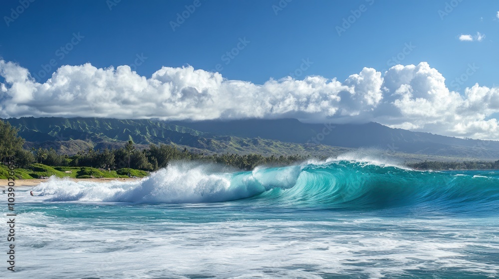 Naklejka premium Ocean Wave Crashing on Shore