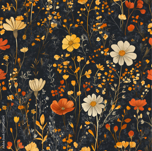 Wallpaper Mural floral vector repeating pattern wildflowers in autumn colors Torontodigital.ca