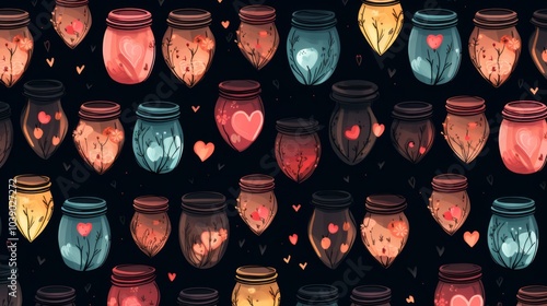Seamlessly Designed Pattern Of Love Jars For Background Texture