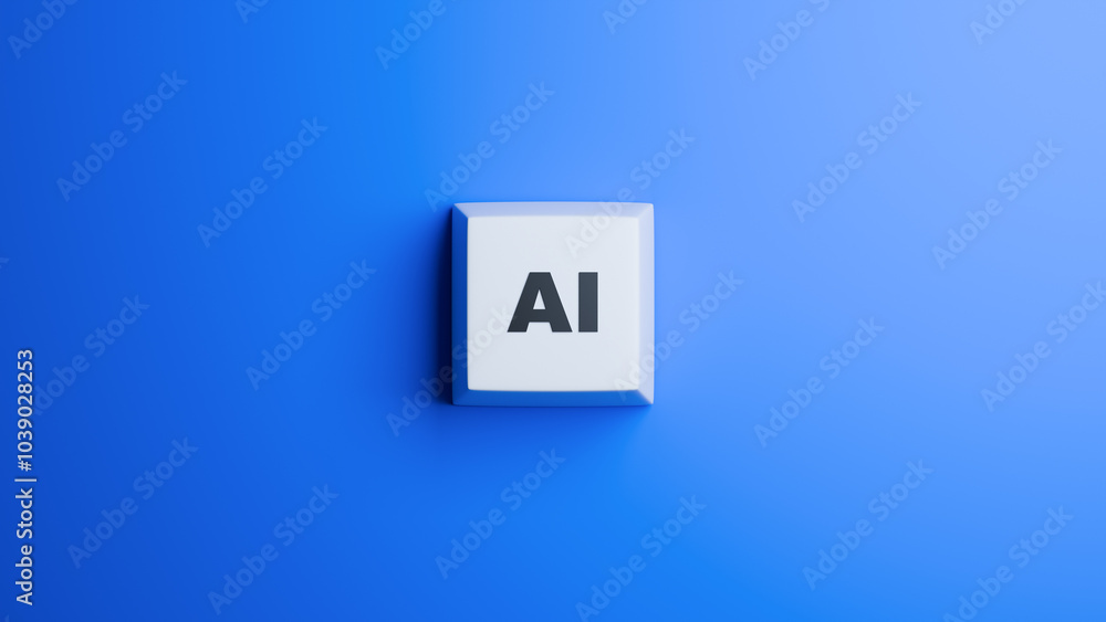 AI key from keyboard. Artificial intelligence. AI button on blue. Artificial intelligence technology. AI logo on keyboard button. Artificial intelligence background. Web, internet. 3d image AI key from keyboard. Artificial intelligence. AI button on blue. Artificial intelligence technology. AI logo on keyboard button. Artificial intelligence background. Web, internet. 3d image