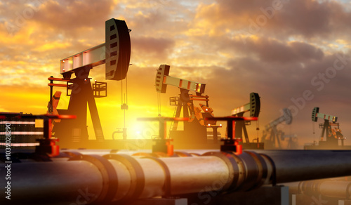Landscape of oil field. Ind...
