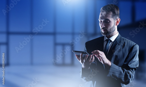 Business man with tablet co...