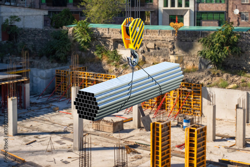 Construction work. Steel pi...