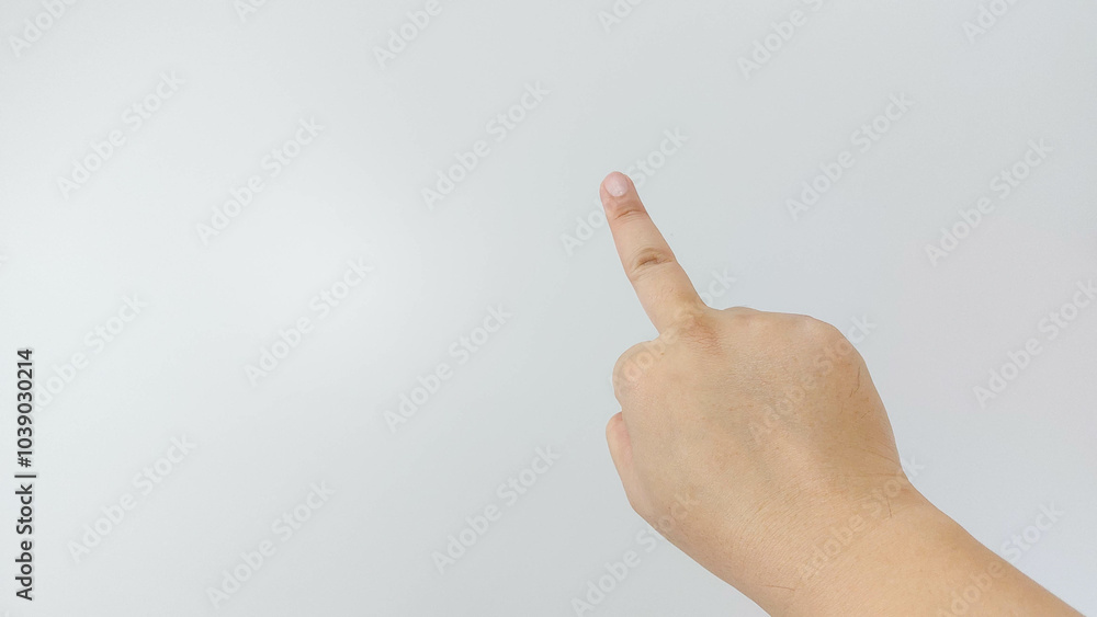 Hand gesture close up, middle finger up. Isolated on white background Hand gesture close up, middle finger up. Isolated on white background