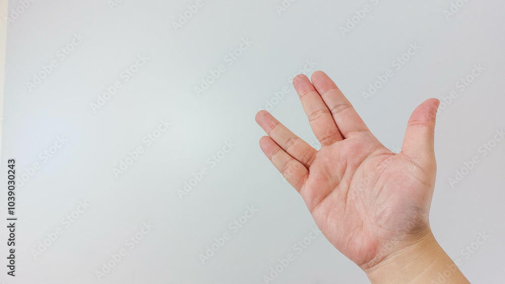 Hand gesture close up, vulcan salute. Isolated on white background Hand gesture close up, vulcan salute. Isolated on white background