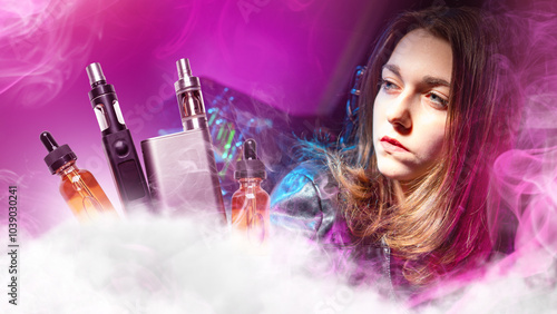Woman vaper with electronic...