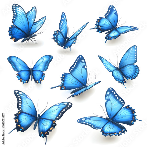 Butterfly illustration set. Beautiful tropical moths isolated on white background. Flying cute insects with colorful wings