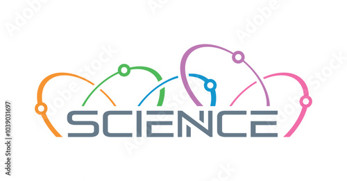 science logo. colorful ellipses and the word science. Science concept for education, business