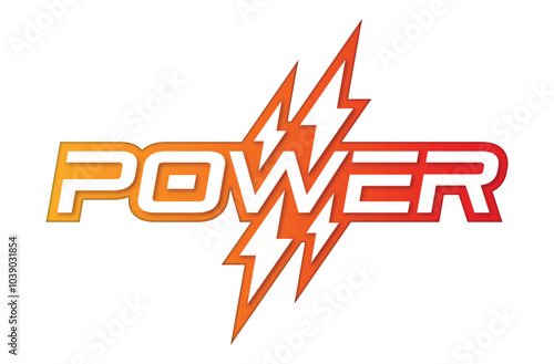 orange-red power logo. lightning symbols and the word power. energy concept for business, education world