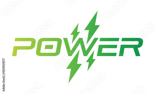 green power logo. lightning symbols and the word power. energy concept for business, education world