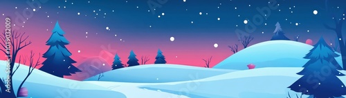 Serene Winter Wonderland at Dusk with Snowy Landscape and Twinkling Stars