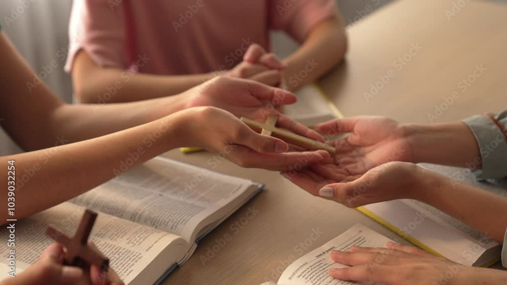 Sense of devotion and spiritual fulfill with christian catholic follower immerse in faith. Slow motion christian people practicing group prayer, holding hand while praying together. Burgeoning Sense of devotion and spiritual fulfill with christian catholic follower immerse in faith. Slow motion christian people practicing group prayer, holding hand while praying together. Burgeoning