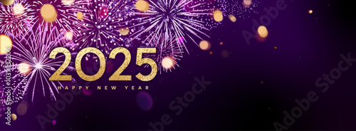 2025 fireworks banner, New Year background with copy space