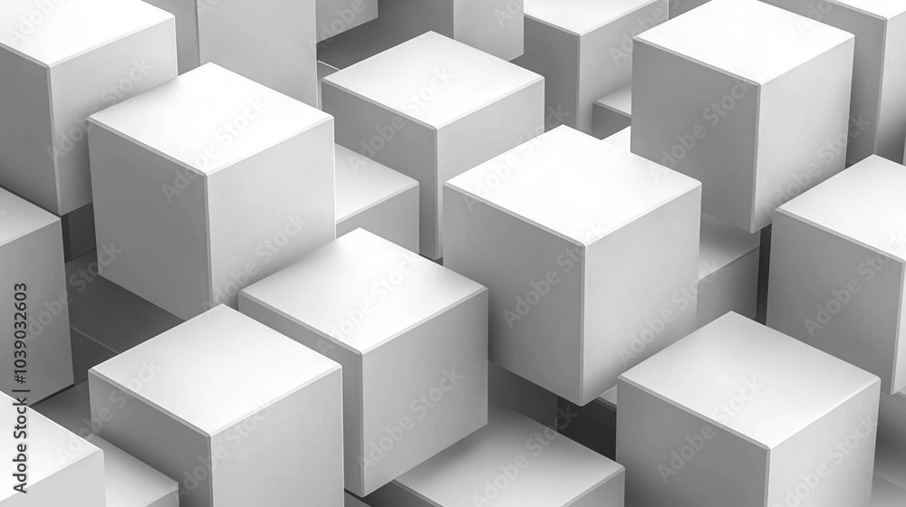 Abstract Arrangement of White Cubes in a Minimalist Setting Abstract Arrangement of White Cubes in a Minimalist Setting