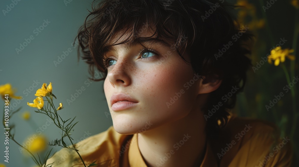 A portrait of an individual of indeterminate gender. A portrait of an individual of indeterminate gender.