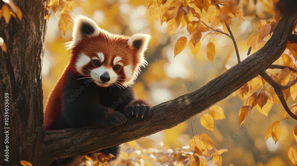 Red Panda on Branch in Autumn Red Panda on Branch in Autumn