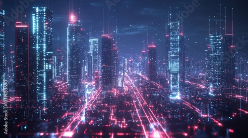 Wallpaper Mural AI-driven business operations managed from a glowing grid-like city Torontodigital.ca