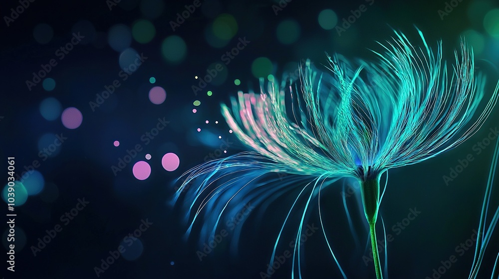 Fototapeta premium A close-up of a clear flower amidst blurred lights behind and a focused flower in the foreground
