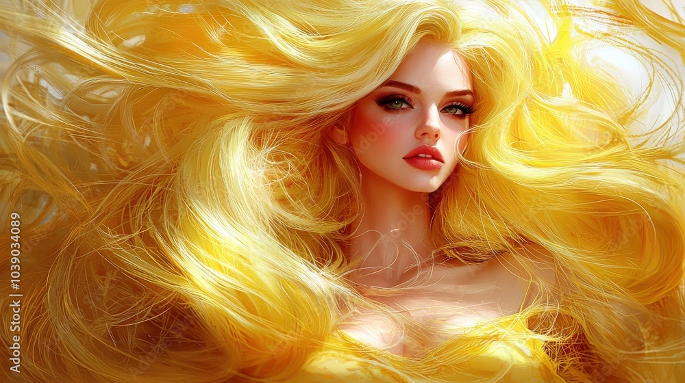 Fototapeta premium Striking Young Woman with Flowing Blonde Hair