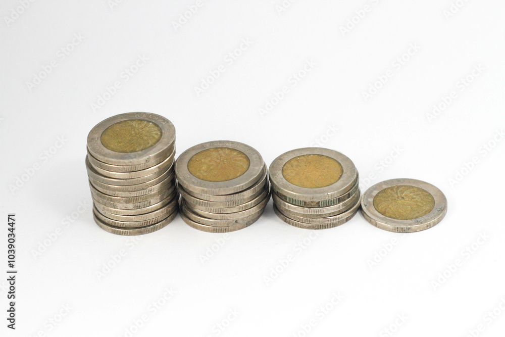 Stacks of coins, isolated on white background. Stacks of coins, isolated on white background.
