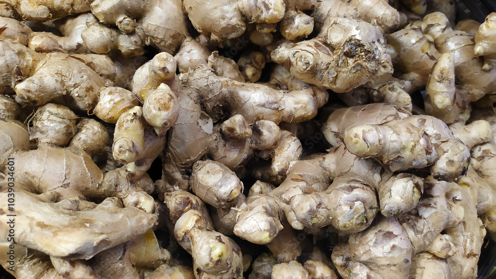 Organic gingers being displayed in local market. Organic gingers being displayed in local market.