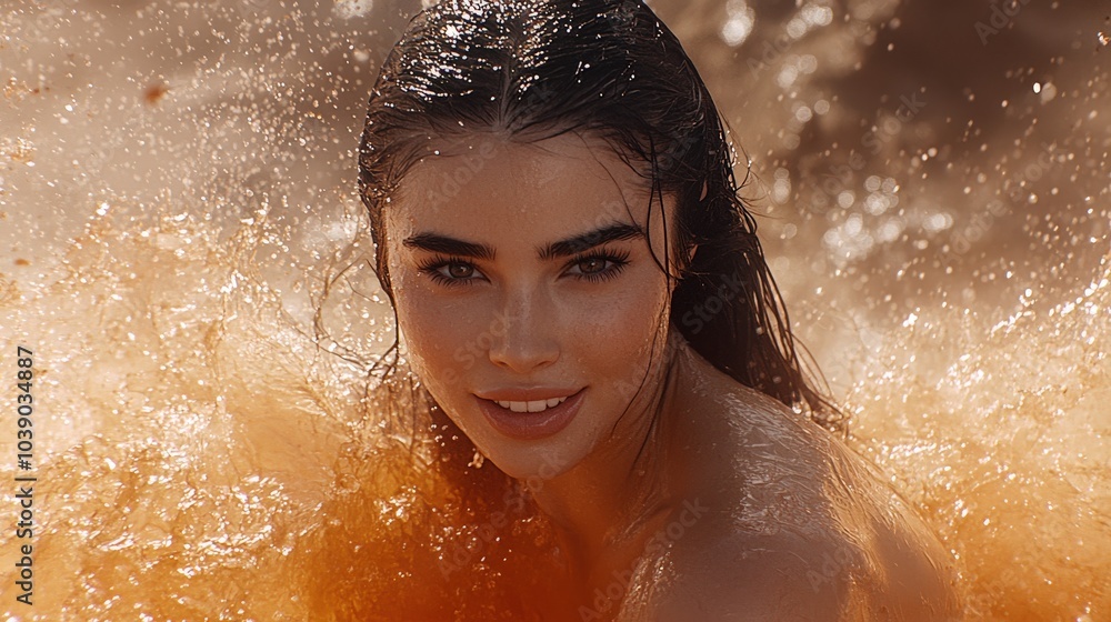 Obraz premium Joyful Young Woman in Watercolor Painting Style