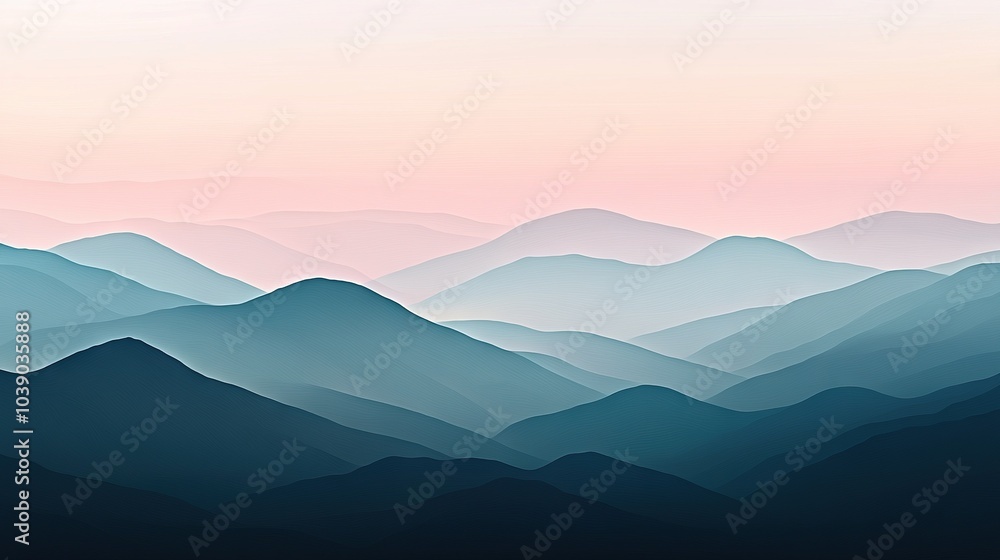 A stunning mountain panorama viewed from atop a hill, featuring a picturesque blend of pink and blue skies A stunning mountain panorama viewed from atop a hill, featuring a picturesque blend of pink and blue skies