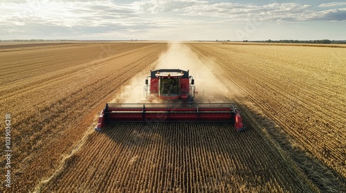 A wide-angle view of a combine harvester equipped with yield mapping technology, gathering and analyzing data in real-time photo