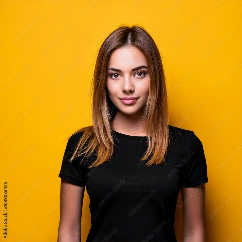 Fototapeta premium a young lady wearing a black t-shirt