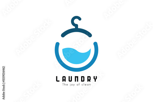 Abstract Laundry Logo. Modern Vector Template with Hanger, Washing Machine, and Water Elements for Laundry Services and Cleaning Businesses