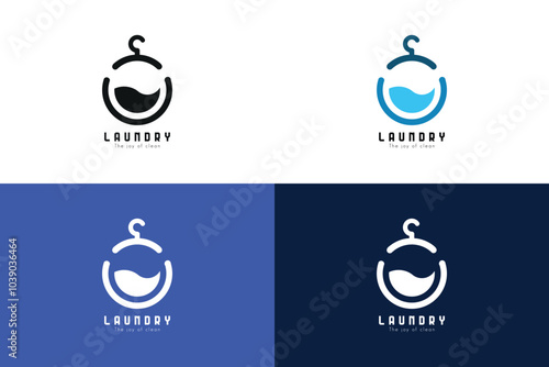 Abstract Laundry Logo. Modern Vector Template with Hanger, Washing Machine, and Water Elements for Laundry Services and Cleaning Businesses