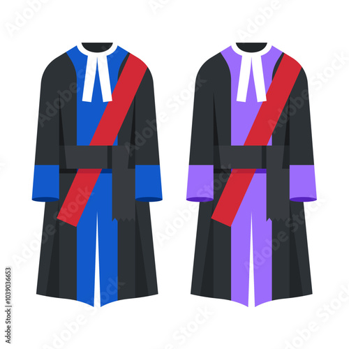 Set of  Judge Court Lawyer Dress Gown Clothing Element Illustration
