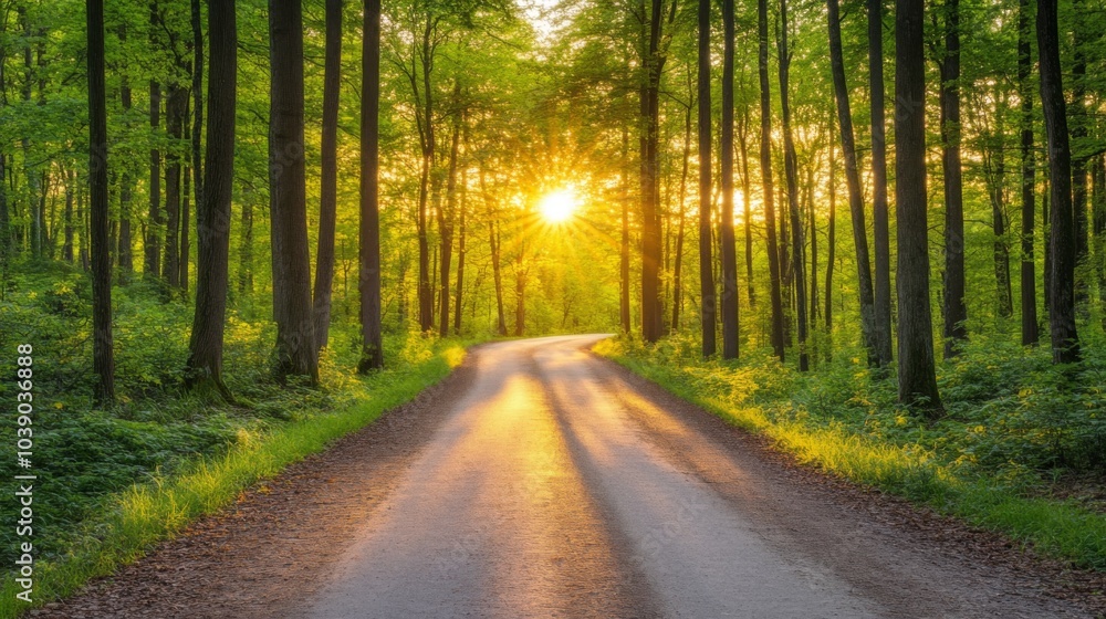 Fototapeta premium Sunlit Path Through a Green Forest