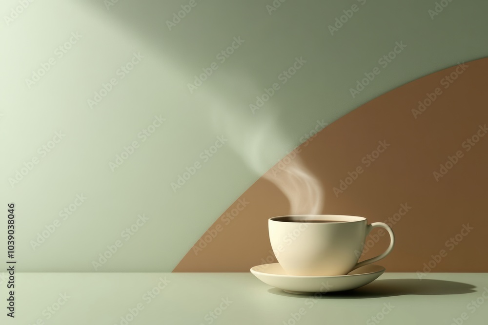 A delicate tea cup releases smooth, curling steam, set on a saucer all against a calming pastel backdrop, evoking a tranquil morning vibe. Generative AI A delicate tea cup releases smooth, curling steam, set on a saucer all against a calming pastel backdrop, evoking a tranquil morning vibe. Generative AI