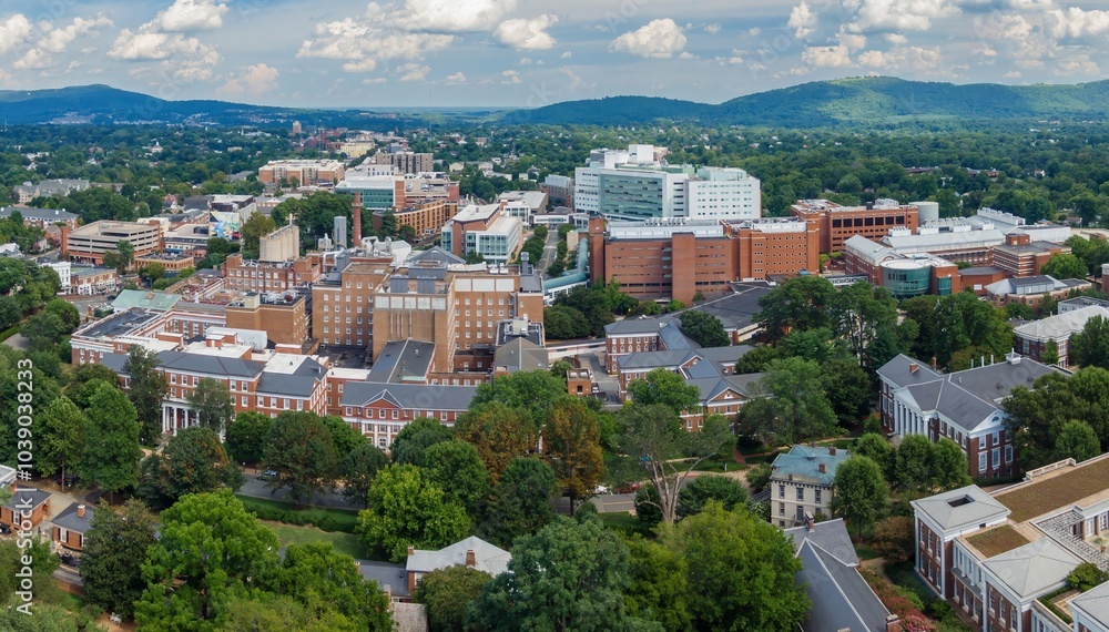 Downtown Charlottesville city skyline, Virginia, United States. Downtown Charlottesville city skyline, Virginia, United States.