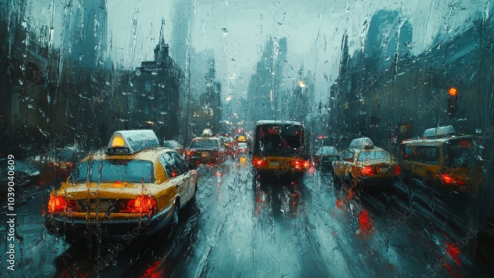 A Rainy Day Cityscape View Through a Window A Rainy Day Cityscape View Through a Window