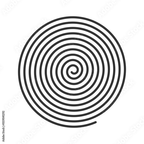 Spiral shape. Whirlpool, vortex or tornado, pinwheel or spin, headache or bizarre symbol. Visual illusion effect. Snail shell print isolated on white background. Vector graphic illustration.