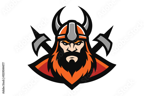 barbarian with axes mascot logo