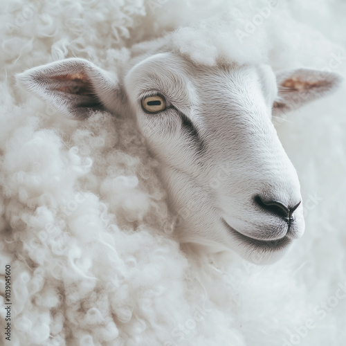 Card. Portrait of a white-fleeced English sheep.