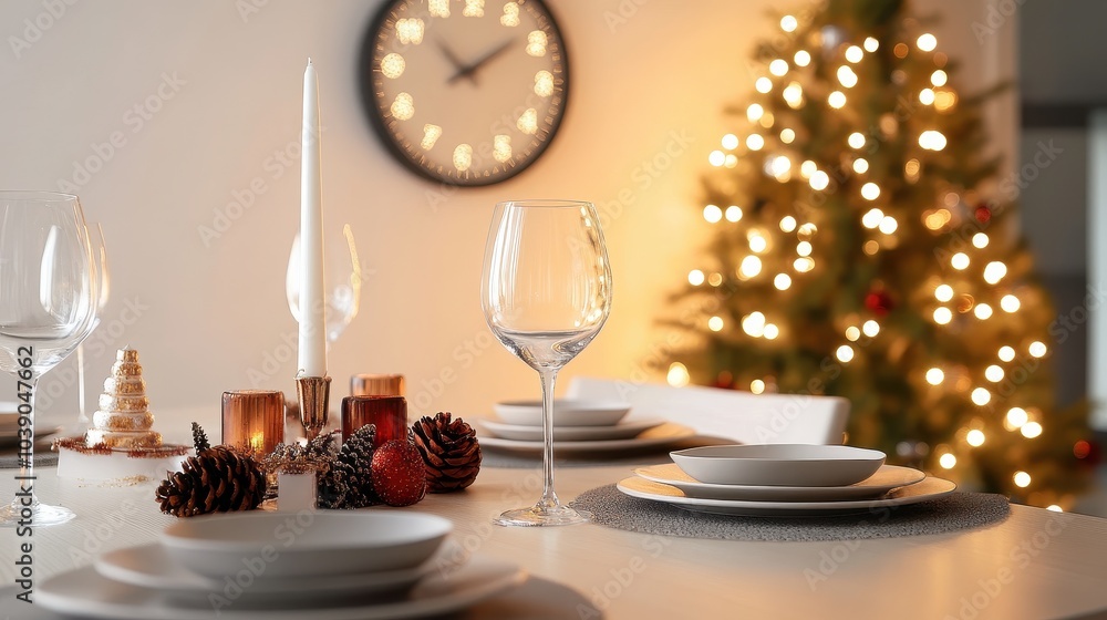 Festive Christmas Table Setting with Twinkling Lights Festive Christmas Table Setting with Twinkling Lights