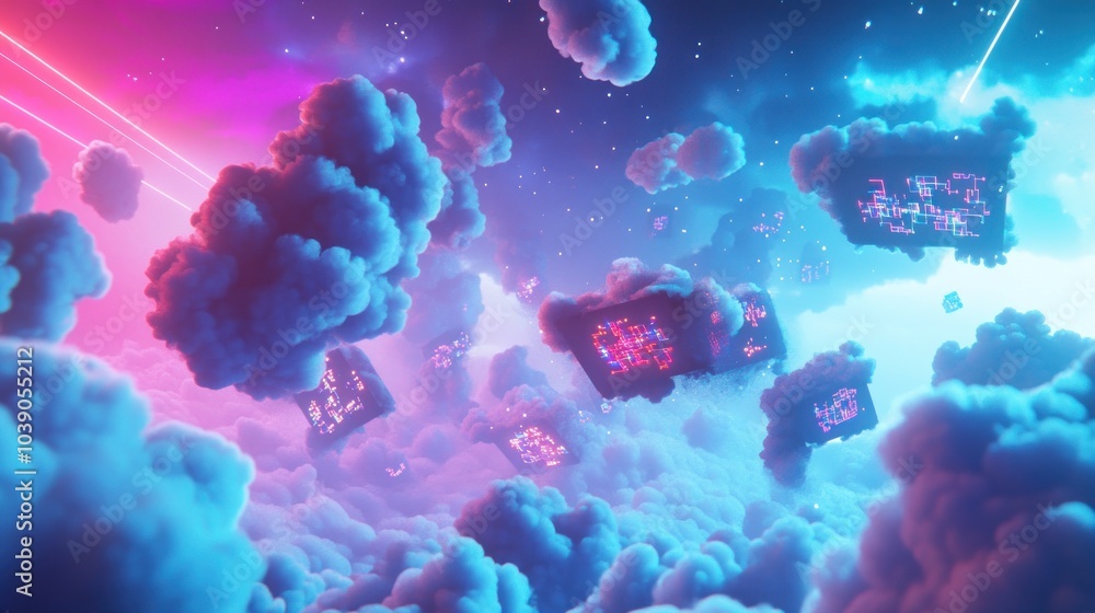 Neon Cubes Among Clouds Neon Cubes Among Clouds