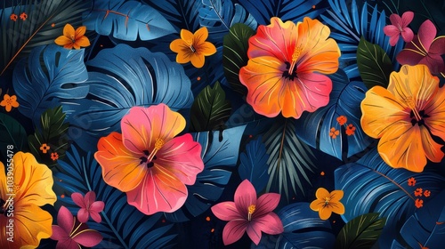 A bouquet of colorful flowers in the background. Background of multicolored flowers. Illustration