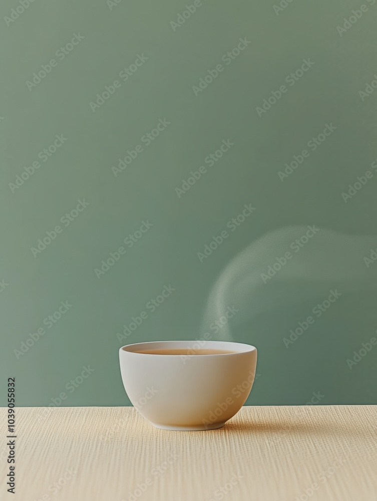A comforting tea cup sits on a light wooden table, releasing soft, swirling steam in a serene green setting. Generative AI A comforting tea cup sits on a light wooden table, releasing soft, swirling steam in a serene green setting. Generative AI