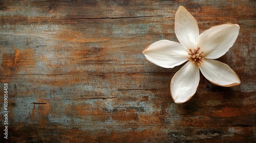 Elegant White Flower on Rustic Wooden Background