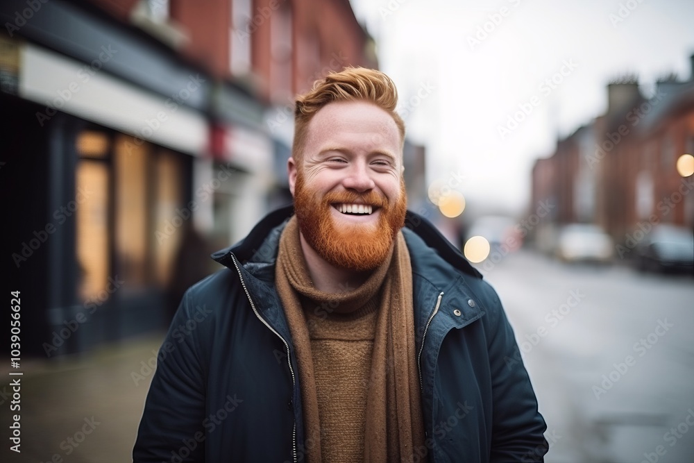 Portrait of a redhead man with a beard in the city Portrait of a redhead man with a beard in the city