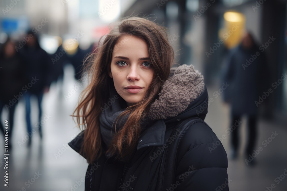 Portrait of a beautiful young woman in a winter coat in the city Portrait of a beautiful young woman in a winter coat in the city