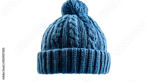 Blue knitted winter hat isolated on transparent background